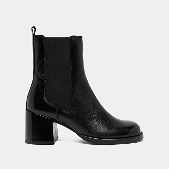 Boots à talons et élastiques in black distressed leather | BIENVUE