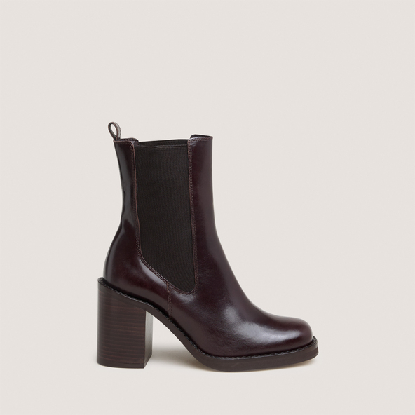 Ankle boots with overflowing heels in dark brown leather | BRETZ