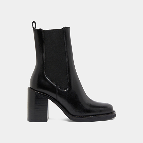 Ankle boots with overflowing heels in black leather | BRETZ