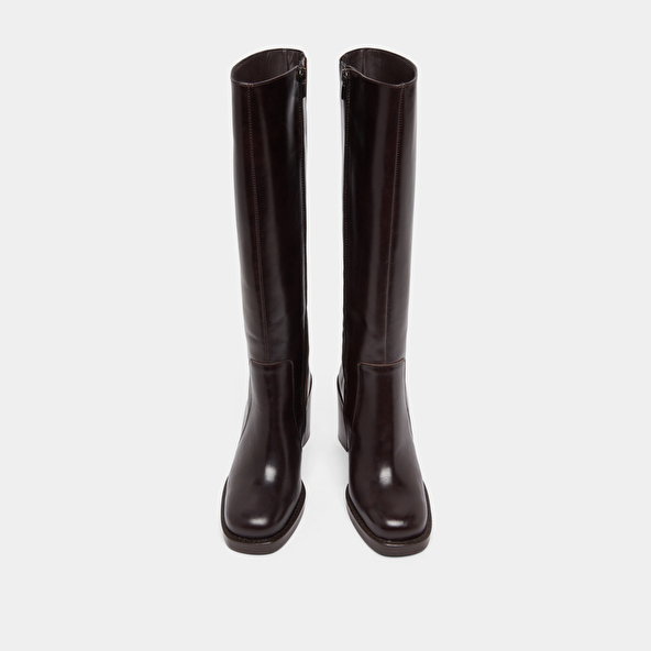 Boots with overflowing heels in dark brown leather | BRETZEL