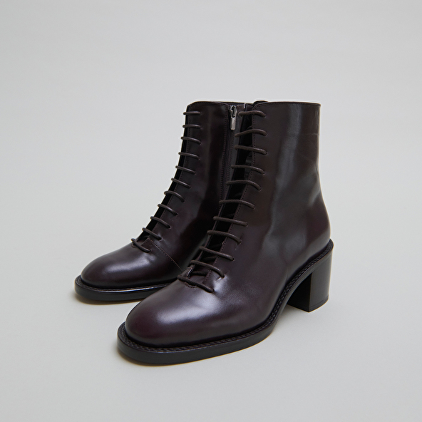 Boots à lacets et talons débordants in dark brown leather | BRINDILLE