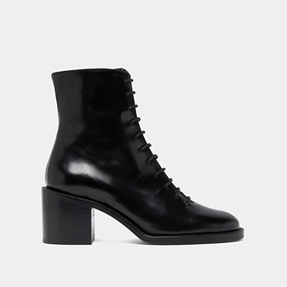 Boots à lacets et talons débordants in black leather | BRINDILLE