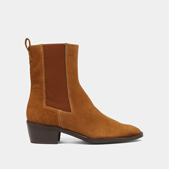 Boots à élastiques in cognac suede | MAEVA