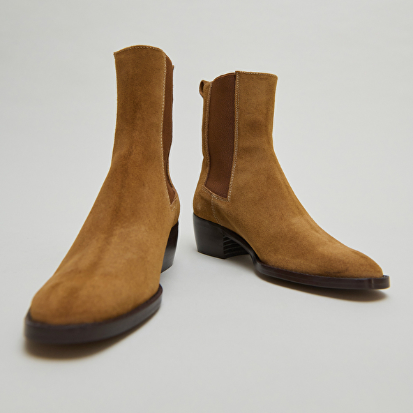 Boots à élastiques in cognac suede | MAEVA