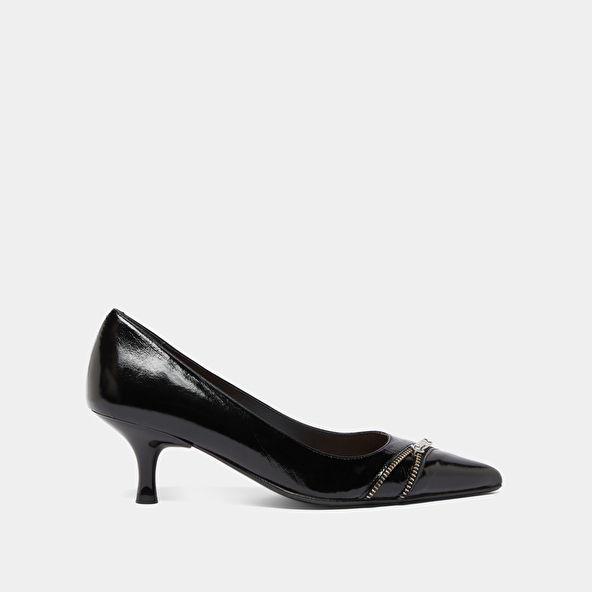 Escarpins à fermetures éclairs in black shiny leather | DANIELA