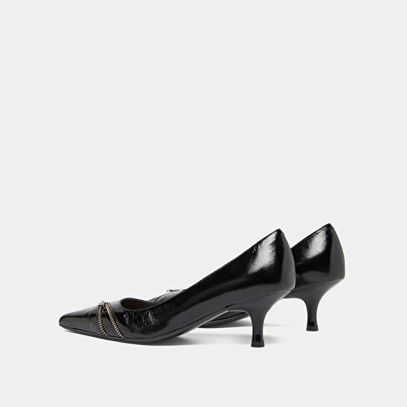 Escarpins à fermetures éclairs in black shiny leather | DANIELA