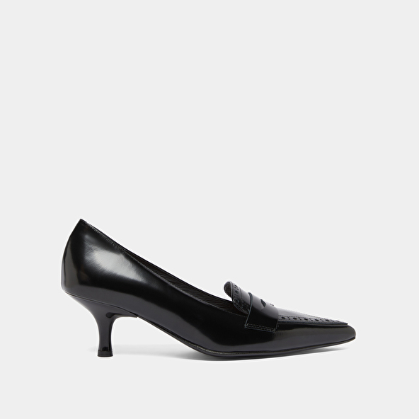Escarpins à pattes in black glazed leather | DOLTO