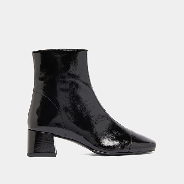 Ankle boots with zips in black pleated patent leather | DOMENICA