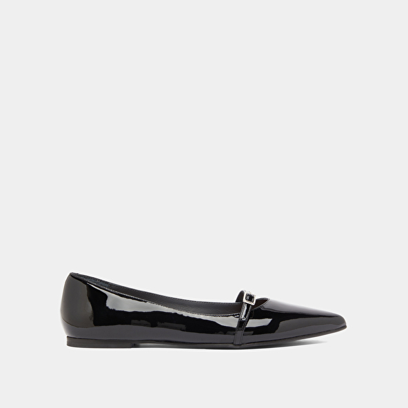 Ballet flats with adjustable buckles in black patent | DOMEN