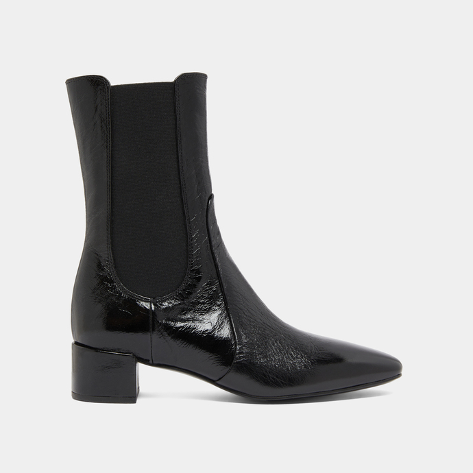 Bottines &agrave; larges &eacute;lastiques in black shiny leather | DOXI