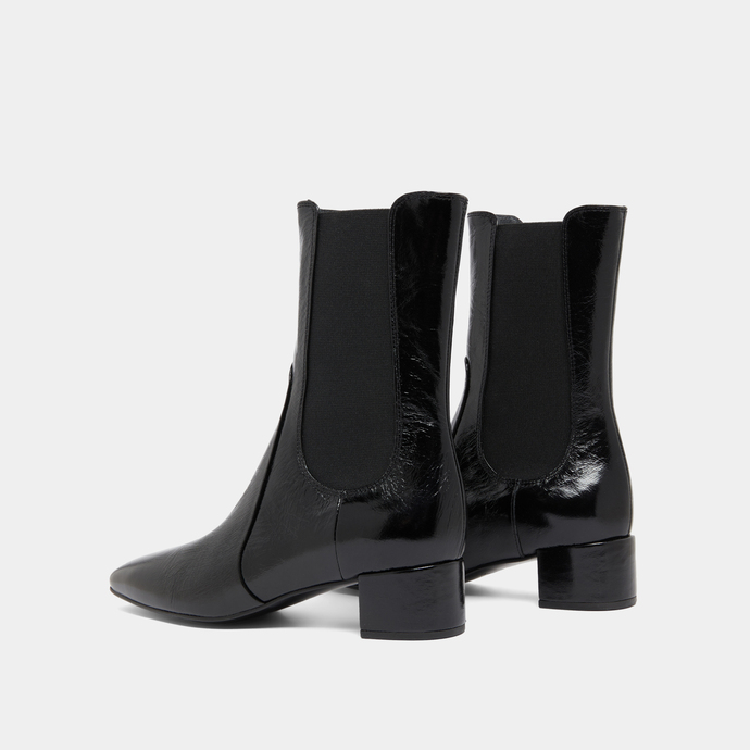 Bottines &agrave; larges &eacute;lastiques in black shiny leather | DOXI