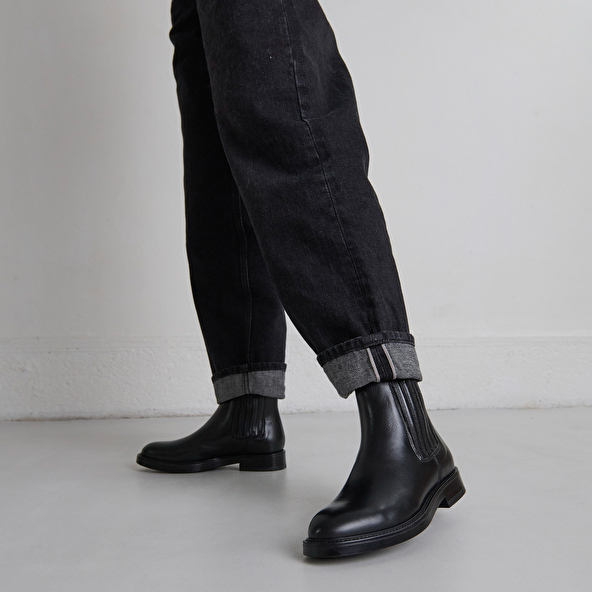 Boots à fronces in black leather | CLEANDRE
