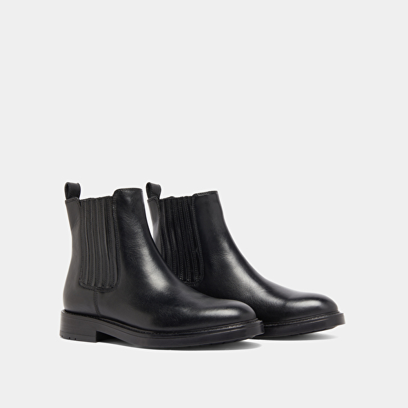 Boots à fronces in black leather | CLEANDRE