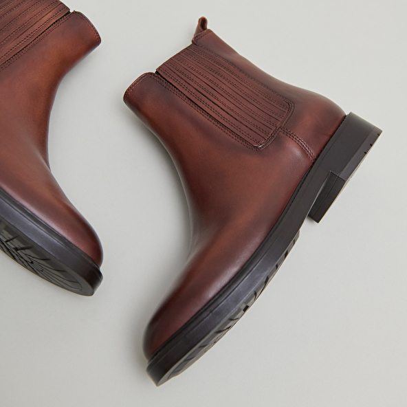 Boots à fronces in cognac patinated leather | CLEANDRE