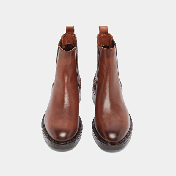 Boots à fronces in cognac patinated leather | CLEANDRE