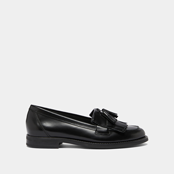 Mocassins à glands in black glazed leather | NELLE
