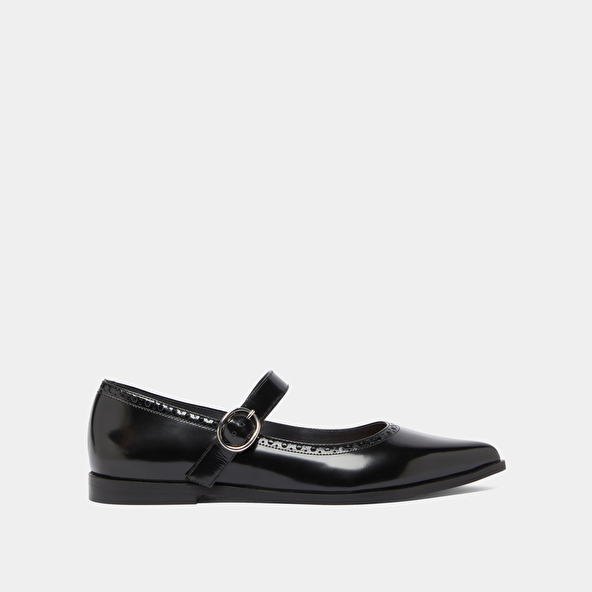 Ballet flats with pointed toes in black glazed leather | DEMIA