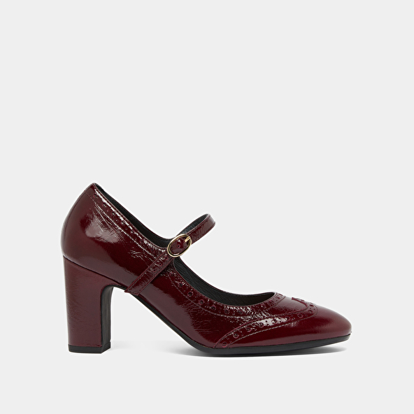 Babies à talons et détails perforés in burgundy shiny leather | DIRIOS