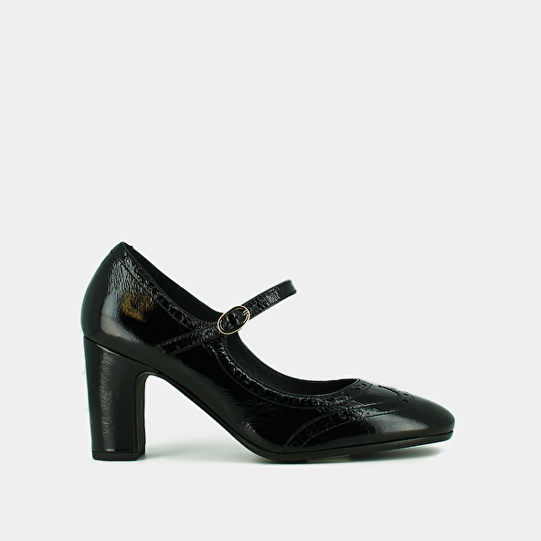 Babies à talons et détails perforés in black shiny leather | DIRIOS