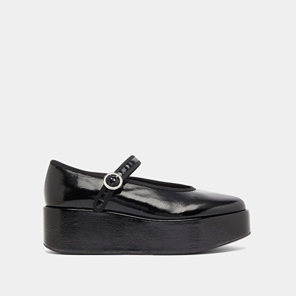 Ballerines à plateformes in black pleated patent | DODA