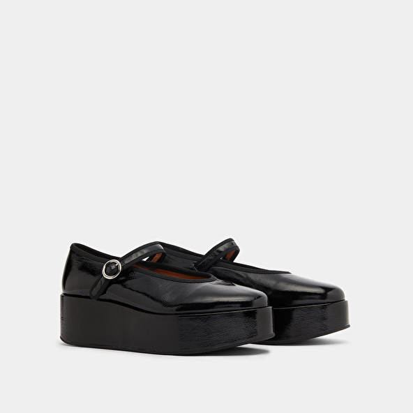 Ballerines à plateformes in black pleated patent | DODA