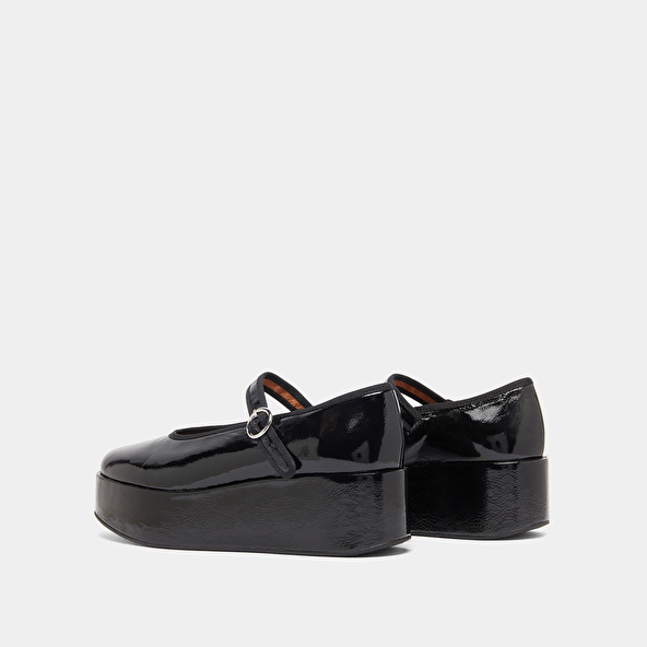 Ballerines à plateformes in black pleated patent | DODA