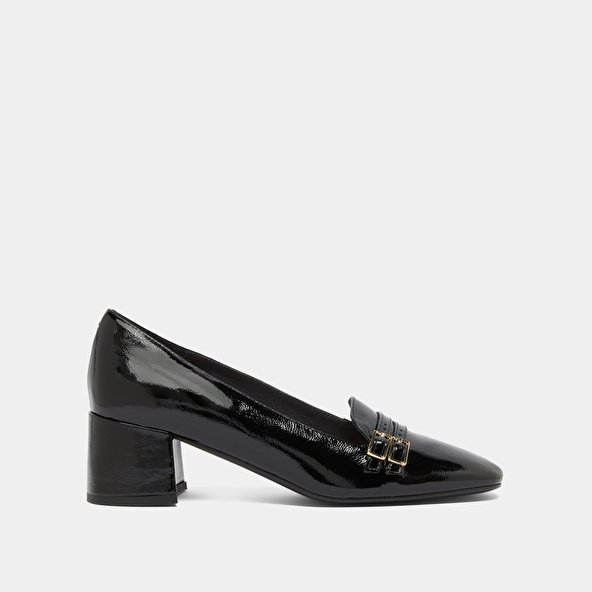 Ballerines à talons in black pleated patent | DENARIO