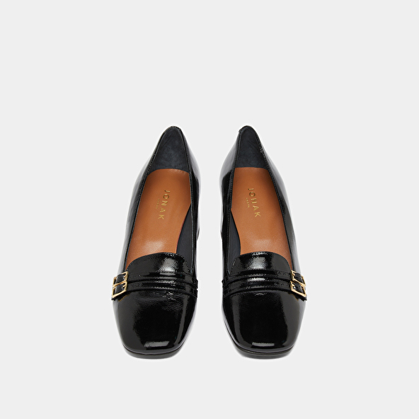 Ballerines à talons in black pleated patent | DENARIO