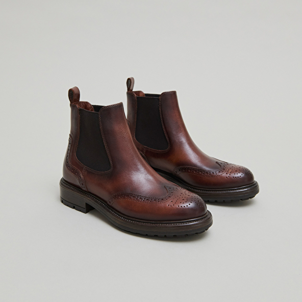 Boots à semelles crantées in cognac patinated leather | CELIA