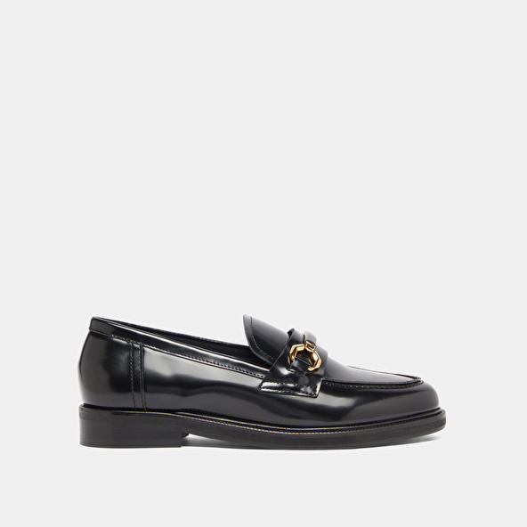 Loafers with gold bits in black glazed leather | DROP