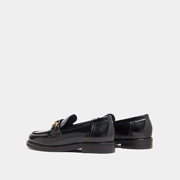 Loafers with gold bits in black glazed leather | DROP