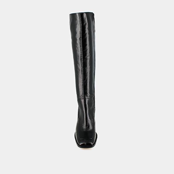 Square-toe high boots in black distressed leather calf size M | VAUBANE