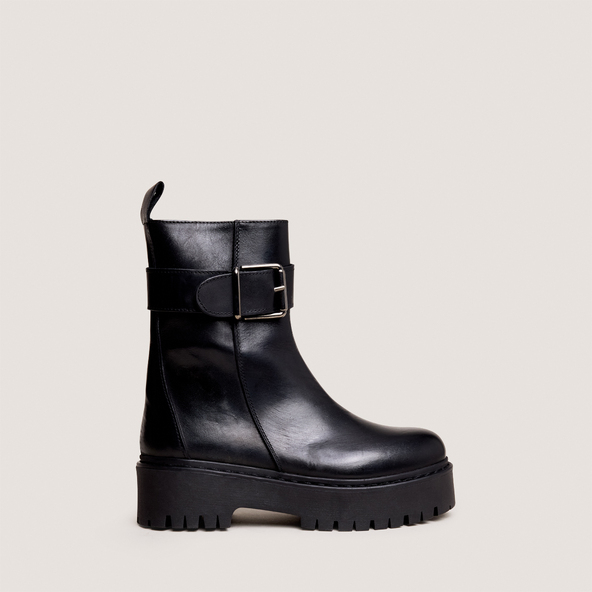 Bottines à semelles crantées in black leather | RANDY