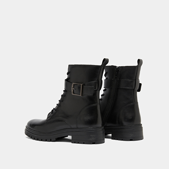 Bottines à lacets et semelles crantées in black leather | GIPSY