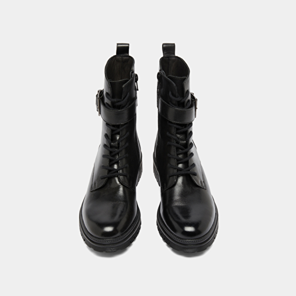 Bottines à lacets et semelles crantées in black leather | GIPSY