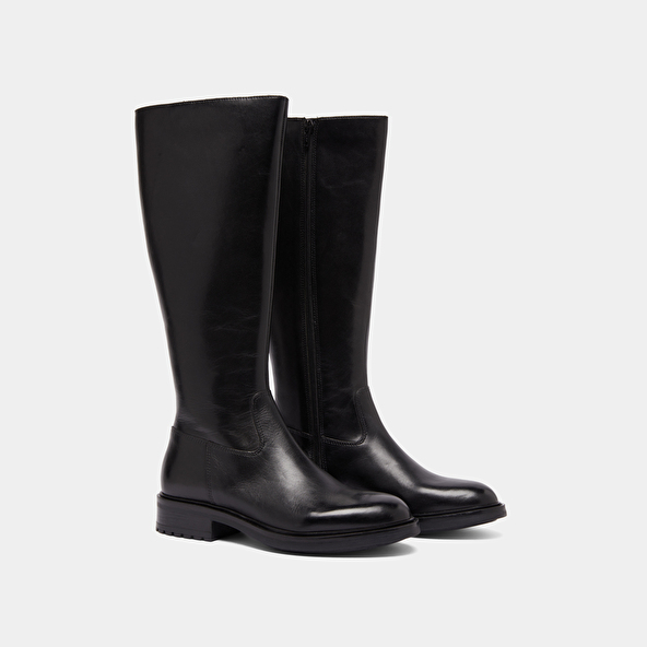 Bottes à talons crantés in black leather | GRACIANA
