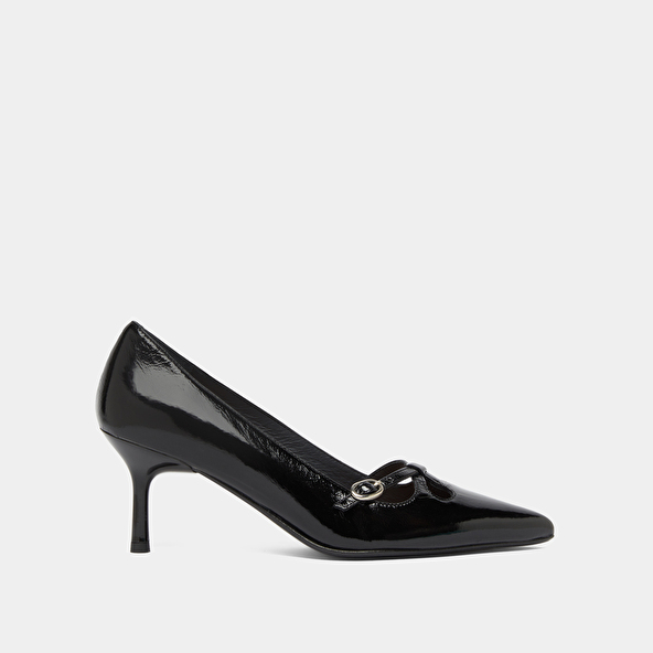 Escarpins à brides croisées in black shiny leather | DOUCHKA