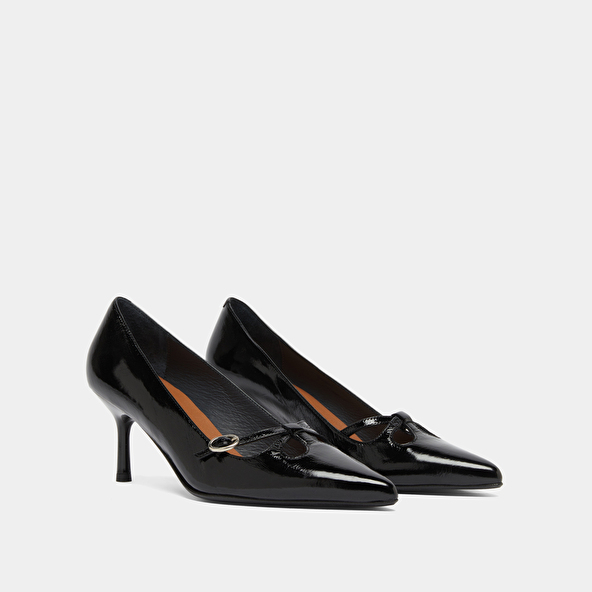 Escarpins à brides croisées in black shiny leather | DOUCHKA