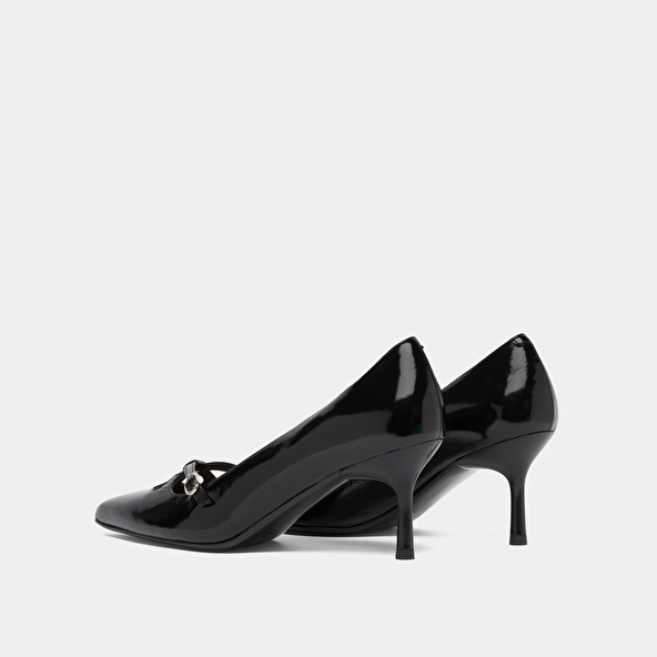 Escarpins à brides croisées in black shiny leather | DOUCHKA