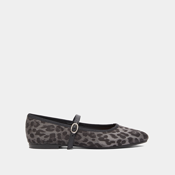 Ballerines à brides in gray leopard textile