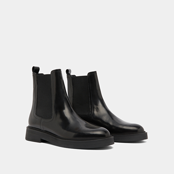 Boots à bouts ronds in grey glazed leather | AGEN