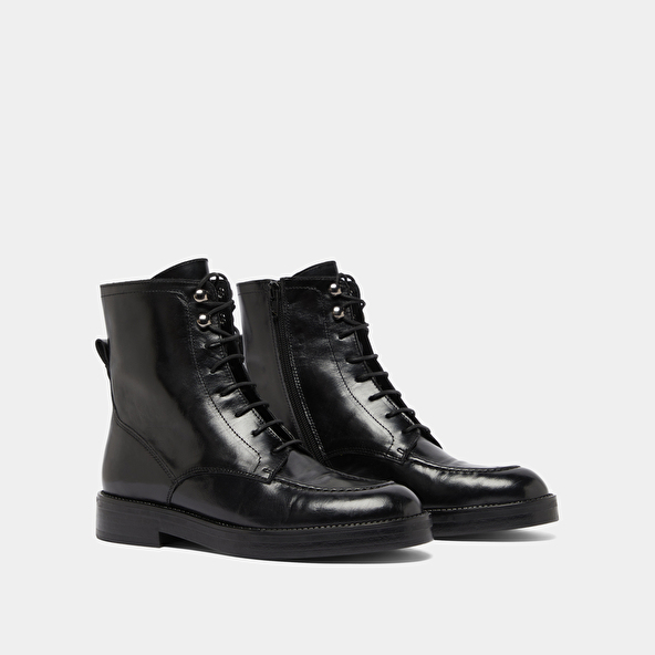 Boots à lacets in black leather | ALIDA