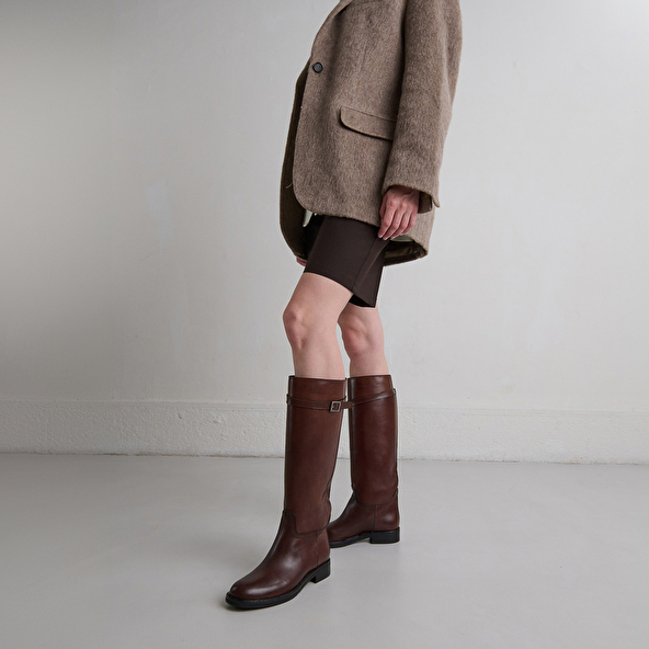 Bottes hautes in cognac patinated leather | ROMANE