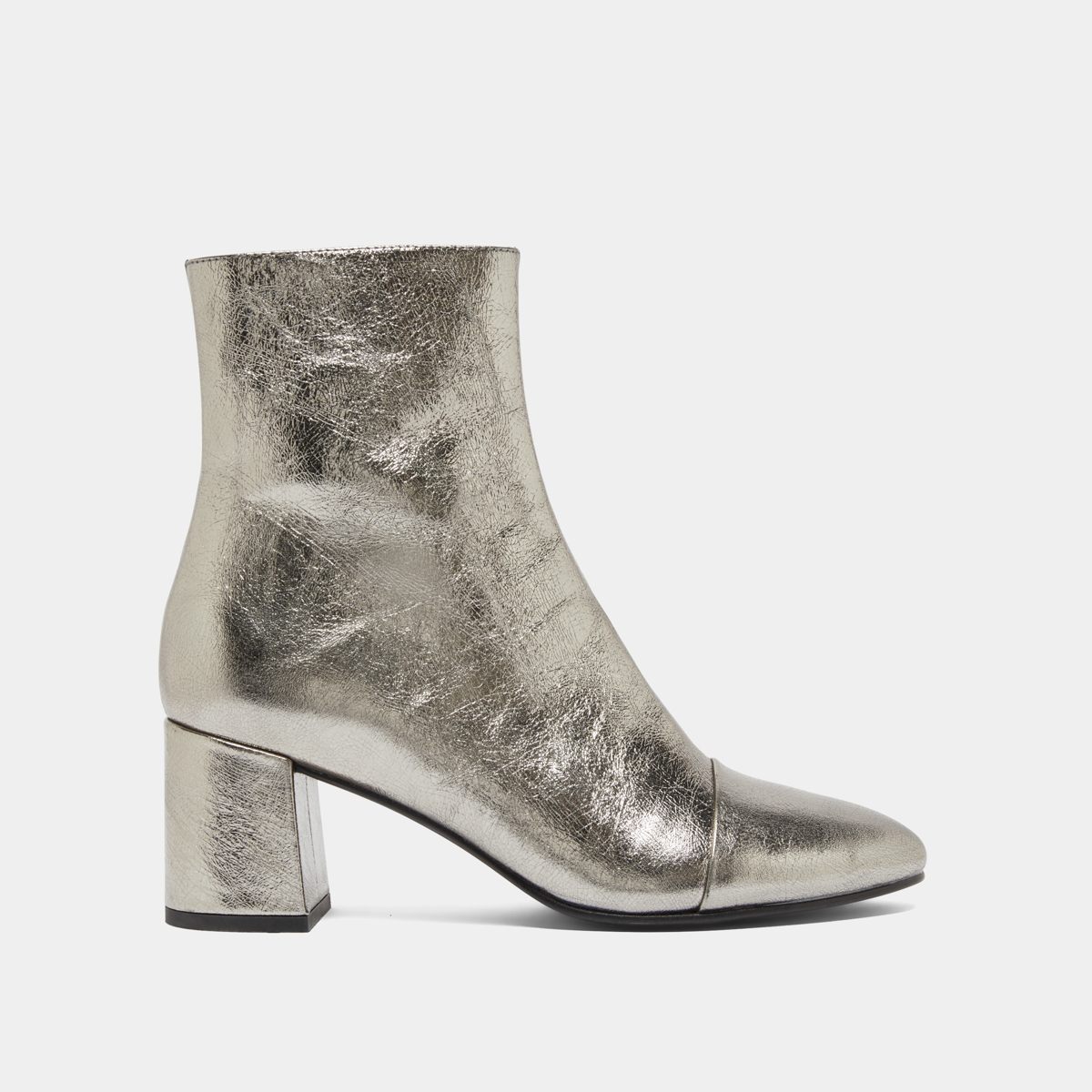 Bottines &agrave; talons in dark metallic leather | DONIAMA