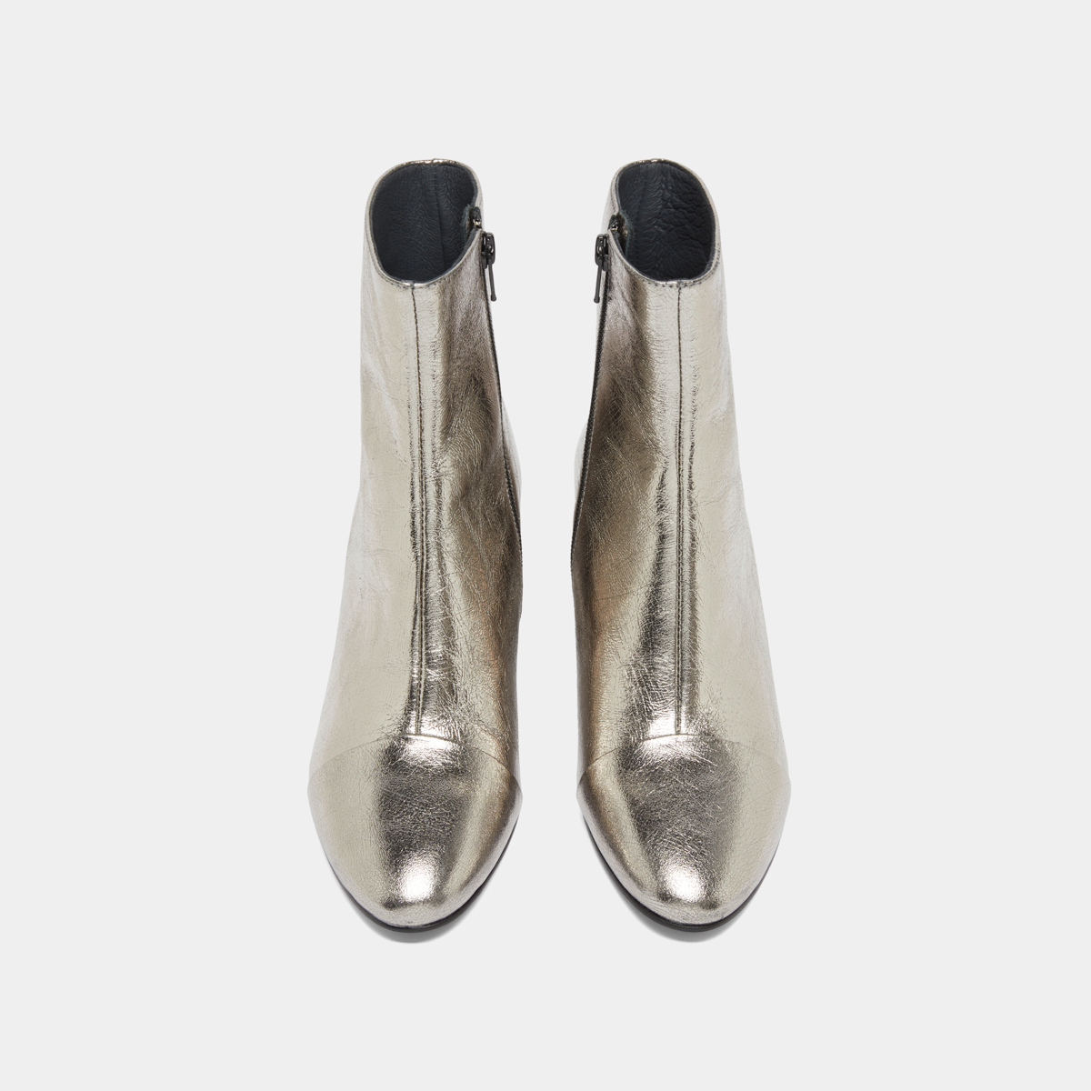 Bottines &agrave; talons in dark metallic leather | DONIAMA
