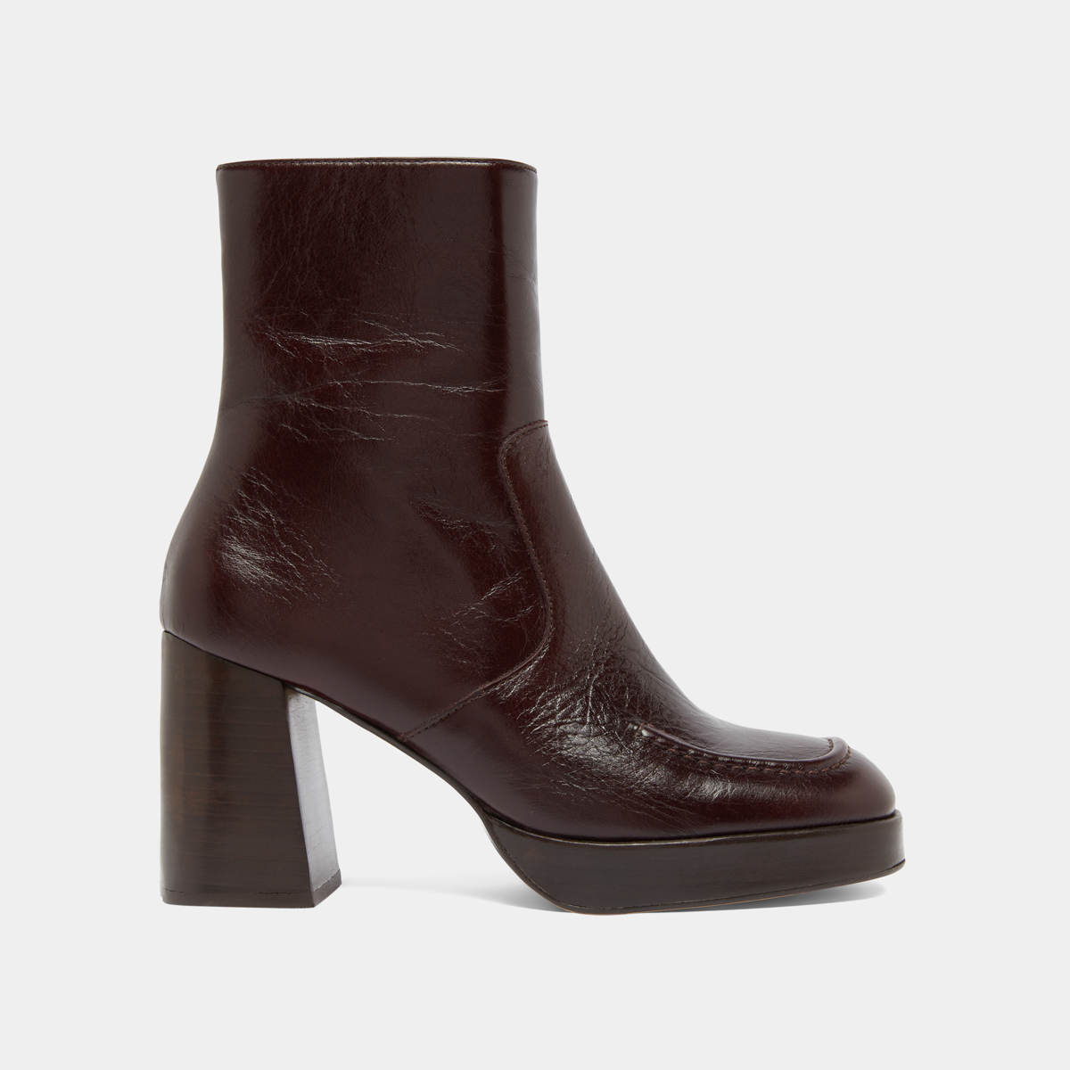 Heeled ankle boots with squared toes in chocolate distressed leather | VERONICA