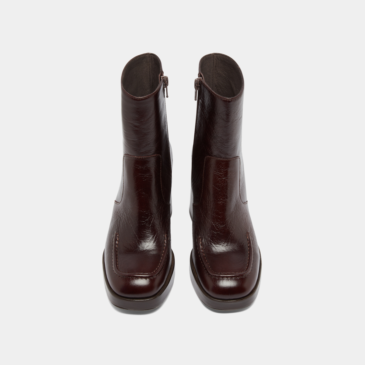 Heeled ankle boots with squared toes in chocolate distressed leather | VERONICA