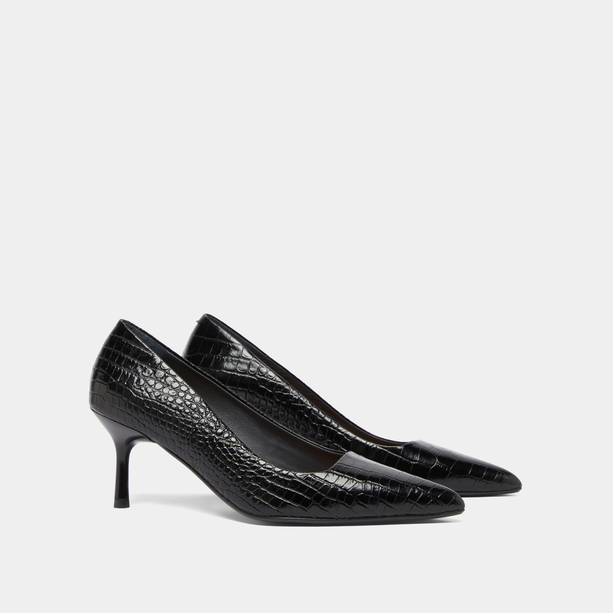 Escarpins à bouts pointus in black reptile leather | DUNDEE