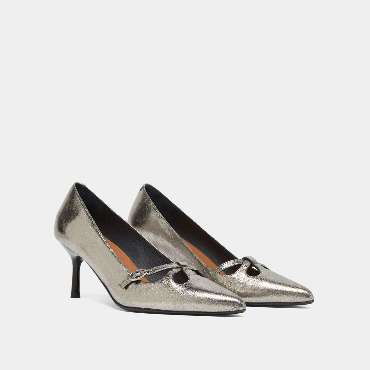 Escarpins à brides croisées in dark metallic leather | DOUCHKA