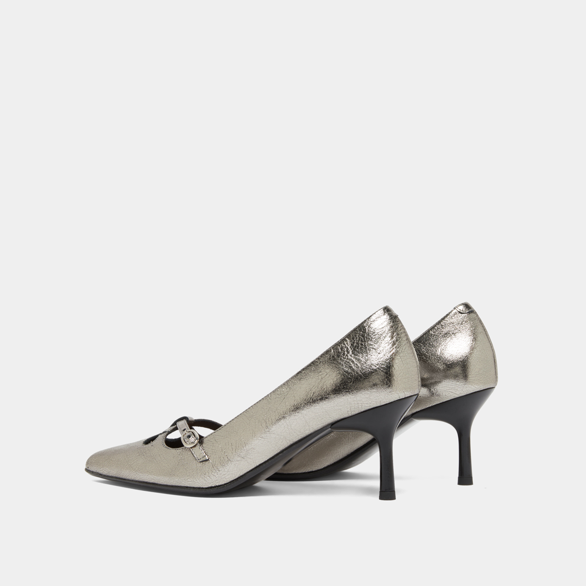 Escarpins à brides croisées in dark metallic leather | DOUCHKA